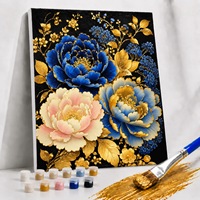 Kit de Peinture par Numéros sur Toile - Peinture Florale Moderne Créative - Décoration Intérieure DIY - Ensemble de Peinture à l'Huile avec Peintures Dorées
