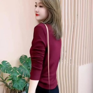 Women's <b>Long</b> <b>Sleeve</b> Zipper Stand Collar Splicing Warm <b>Base</b> <b>Layer</b> Top Coffee Color Slim Fit Autumn Winter Wear - Product Image 5