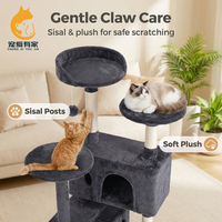 Arbre à chat multi-niveaux pour chats de grande taille, 137 cm de haut, tour à chat en peluche avec poteau à gratter en sisal, maison pour chat, lit, meubles