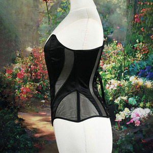 Corsé elegante sin tirantes con escote corazón, de satén liso y paneles de malla transparente, top moldeador de cintura con varillas para eventos formales de noche. - Product Image 6
