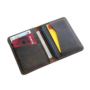 Custom Genuine Crazy Horse Leather Minimalist RFID Blocking Card Holder Slim Letter Patterned - Product Image 1