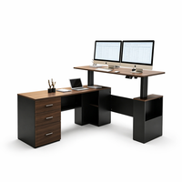 Bureau debout professionnel en L pour la vente en gros - Table de direction motorisée à hauteur réglable avec armoire latérale intégrée