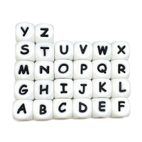 Perles en silicone sans BPA de 10 mm/12 mm pour collier personnalisé, chaîne de sucette, perles de l'alphabet en silicone à mâcher