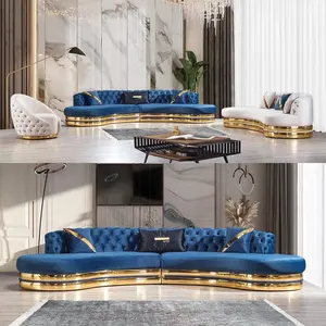 High Quality Luxury Living Room Gold Stainless Steel Sofa Velvet Upholster 2-3 Seater Couch For Hotel Home