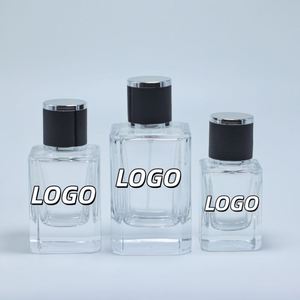 <b>Empty</b> 30ml 50ml 100ml Glass <b>Perfume</b> <b>Bottle</b> Square Shape Heavy <b>Perfume</b> Spray <b>Bottle</b> with Black Cylinder Round Cap - Product Image 1