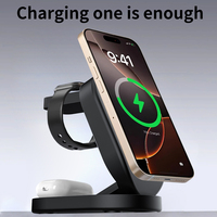 Station de charge sans fil pliable 3-en-1 15W avec support magnétique rapide pour téléphone et protection ignifuge