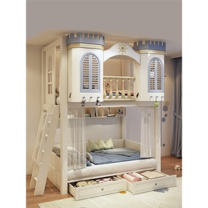 <span class=keywords><strong>Lit</strong></span> superposé en bois massif JS Blue Castle pour enfants, <span class=keywords><strong>lit</strong></span> de princesse pour fille avec glissière et rangement, ensemble de meubles pour chambre d'enfant - Product Image 5