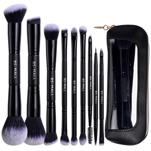 Ensemble <span class=keywords><strong>de</strong></span> pinceaux <span class=keywords><strong>de</strong></span> maquillage double embout BS-MALL, logo personnalisé, 9 pièces, pinceaux professionnels noirs pour <span class=keywords><strong>fond</strong></span> <span class=keywords><strong>de</strong></span> <span class=keywords><strong>teint</strong></span>, contour et poudre, avec trousse <span class=keywords><strong>de</strong></span> maquillage - Product Image 1
