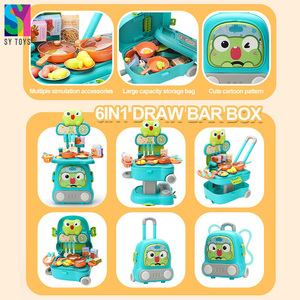 SY 6 trong 1 Vẽ Hộp dễ thương phim hoạt hình vai trò chơi bàn ăn đồ chơi đặt đồ dùng nhà bếp ếch nhà bếp túi xe đẩy trường hợp nhà Bếp thiết lập - Product Image 4