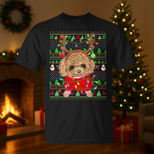 T-shirt de Noël style pull moche pour Toy Poodle, design de vacances assorti pour la famille - Product Image 3