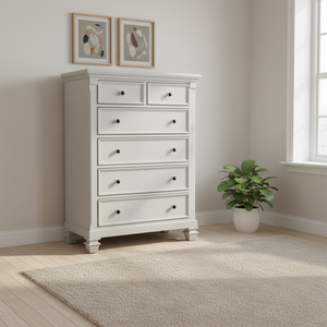 Cómoda de Madera Maciza Blanca con 6 Cajones, Espaciosa Cómoda para Dormitorio para Almacenamiento de <span class=keywords><strong>Ropa</strong></span>, Mueble de Madera Versátil para Uso en el Hogar y Hoteles - Product Image 4