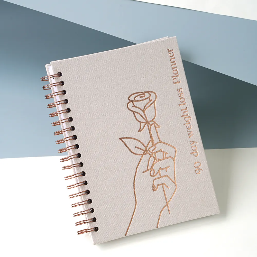 Kunden spezifischer Leinenstoff 90 Tage Gewichts verlust Planer Journal Cover A4 A5 A6 Beige NoteBook mit Logo-Design