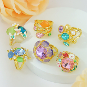Anillos Retro de Piedra Natural de Cristal, Aleación de Zinc de 14k, Moda Europea y Americana, Anillo Bohemio de Dubái, Joyería Premium para Mujer - Product Image 1