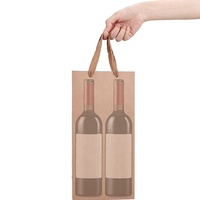 Sacs cadeaux en papier kraft brun écologiques personnalisés avec logo imprimé, vente en gros d'usine, pour bougies artisanales, 2 bouteilles de vin, sac en papier avec corde en coton