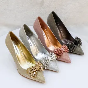 Wholesale Price chaussures dames stiletto heels Suede Surface Pointed Toe Rhinestone Bowknot Women Pumps