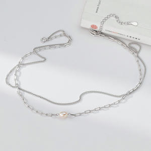 Collar de Perlas D6844, Cadena de Clavícula con Perlas y Diamantes, Estilo Coreano, Elegante y Fresco, Plata S925 - Product Image 4