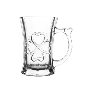 Design de trèfle élégant 165ml vert pomme verre transparent tasses à café sales large bouche Milktea Dessert tasse avec poignée en coeur