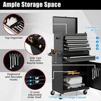 Coffre à outils métallique à 5 tiroirs, armoire roulante avec dessus amovible, roues verrouillables (avec clé), résistant aux bosses, doublure protectrice, pour garage et atelier