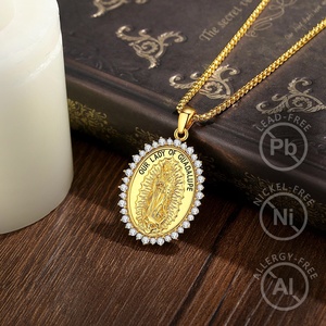 Joyería Católica <span class=keywords><strong>de</strong></span> Inspiración Vintage al por Mayor, Collar con Colgante <span class=keywords><strong>de</strong></span> Nuestra Señora <span class=keywords><strong>de</strong></span> Guadalupe Chapado en Oro <span class=keywords><strong>de</strong></span> 24K con Circonita Blanca - Product Image 3
