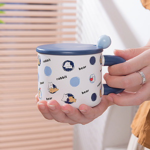 Cute Cartoon Ceramic <b>Cup</b> Animal Mug with <b>Cover</b> Spoon Drink <b>Cup</b> - Product Image 5