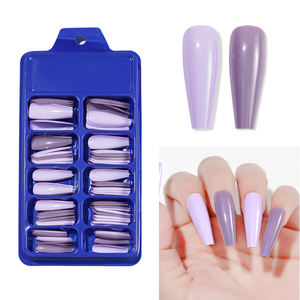 100 faux ongles en acrylique de différentes couleurs, à coller, longs, forme ballerine, en boîte bleue - Product Image 2