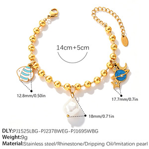 Collar con Dijes Chapados en Oro con Mariposas, Sol, Luna y Flores, Cadena con Cuentas, Joyería de Aleación Linda para Mujer, Regalo - Product Image 3