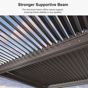 Pergola Bioclimatica da Esterno 3,35m x 3,96m con Tetto Rigido in Alluminio e Tenda Parasole Regolabile Retrattile - Product Image 5