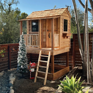 Casetta in Legno Rialzata per Bambini, Casa sull'Albero da Giardino con Balcone e Scala (Legno Naturale) - Product Image 1