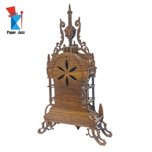 Decoración de casa de corte láser clásica campanario DIY forma 3D de escritorio de madera reloj de rompecabezas para adultos para los niños - Product Image 2