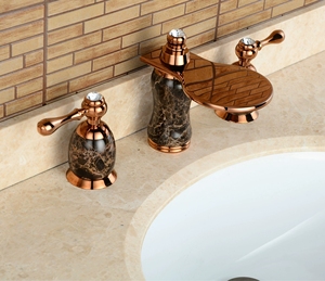 Salle de bain Laiton Cascade Sortie Café Net Jade Pierre Séparé Trois Trous Huit Pouces Trou Moyen Lavabo Robinets - Product Image 1