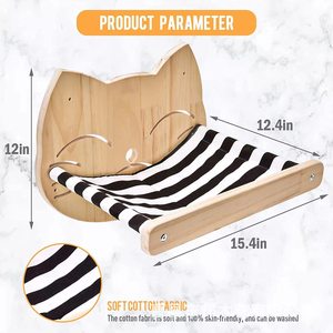 Wooden <b>Cat</b> Hammock Striped Bed Elevated Wall Mounted <b>Cat</b> Perch Toy Rectangle Shape - Product Image 4