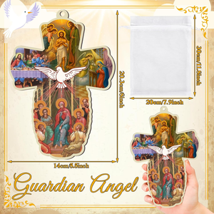 Croix murale en bois Colombe spirituelle pour mur, cadeaux de <span class=keywords><strong>première</strong></span> <span class=keywords><strong>communion</strong></span> et de baptême avec sacs en organza pour invités, faveurs catholiques de Confirmation - Product Image 2