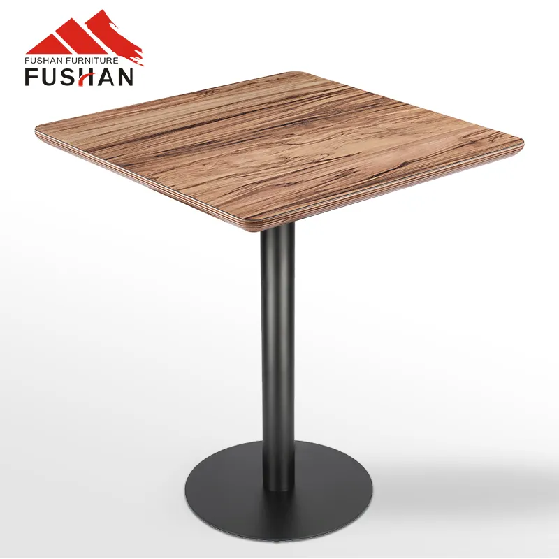 Mesa de restaurante laminada HPL, mesa de comedor con pata de metal para cafetería