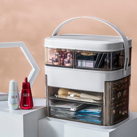Miroir de maquillage éclairé par LED avec boîte à cosmétiques Porte-rouge à lèvres et étagères à bijoux pour le stockage des produits de soins de la peau