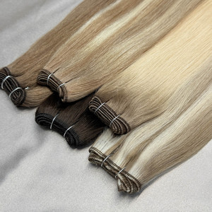Wholesale 100%Raw Virgin Cuticle Aligned Hair Double Drawn Thick Ends Machine Double Weft Balayage Highlight Color Straight Hair - Product Image 3
