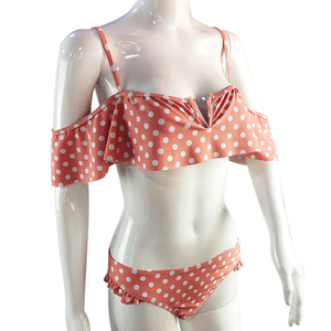 Dame filles <span class=keywords><strong>2</strong></span> <span class=keywords><strong>pièces</strong></span> ensemble <span class=keywords><strong>de</strong></span> bikini col V dot tissu <span class=keywords><strong>volant</strong></span> manches sexy femmes maillots <span class=keywords><strong>de</strong></span> <span class=keywords><strong>bain</strong></span> - Product Image 2
