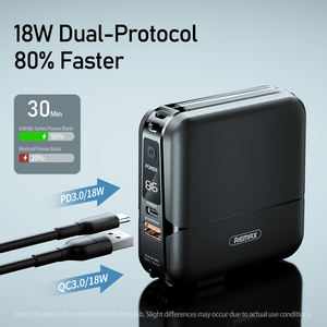 Remax RPP-20 <span class=keywords><strong>15000</strong></span> Mah <span class=keywords><strong>PowerBank</strong></span> 18W Pd Chargeur portable Support de charge rapide Batterie externe Adaptateur mural Power Bank avec câble - Product Image 5