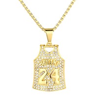 Collier Hip-hop Européen-Américain Bryant 24 24 Pendentifs en acier inoxydable plaqué or, motif bambou, accessoire sportif tendance, en stock