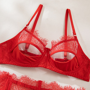 Sexy Skeleton See-through Erotic Lingerie Eyelash Lace Herringbone Shaping Garter <strong>Bra</strong> Four-piece <strong>Set</strong> Sexy Women's Underwear - Product Image 4