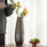 Janpandi 12 pouces Vase en céramique émaillée en bronze antique Grand plancher Décoration intérieure avec design rustique pour les fleurs d'Ikebana