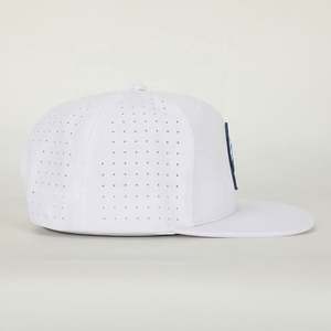 Wholesale Custom Embroidery Patch Logo High Quality 6 Panel <b>Flat</b> Brim <b>Hat</b> White Polyester Gorras Laser Cut Hole Snapback <b>Cap</b> - Product Image 4