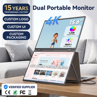 Moniteur portable professionnel 15,6 pouces 4K triple/double écran IPS en alliage d'aluminium Type-C 360 Nits avec haut-parleur et PD45W à détection de gravité