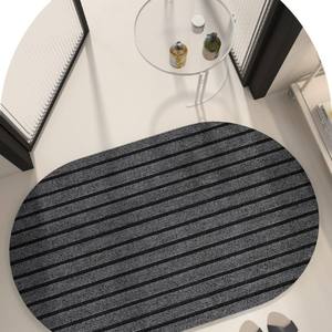 Alfombra de baño ovalada a rayas minimalista, fibra de poliéster, absorbente, antideslizante, para baño, entrada, dormitorio, cocina, revestimiento para suelo - Product Image 3