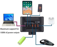 Boîtier de distribution USB multifonctionnel 12/24V 212W en plastique, prenant en charge l'interface PD 100W
