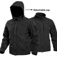Veste de randonnée tactique imperméable pour homme, coupe sportive, en softshell effet peau de requin, doublée polaire, avec capuche amovible sur le devant
