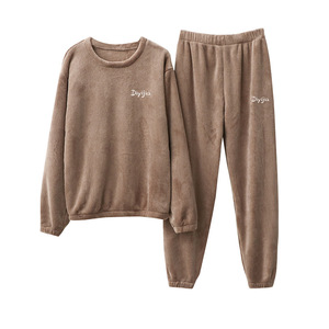 <span class=keywords><strong>Pigiama</strong></span> da donna in <span class=keywords><strong>velluto</strong></span> autunno inverno, completo con top a maniche lunghe e scollo rotondo + pantaloni larghi con elastico in vita, tinta unita, caldo e confortevole - Product Image 6
