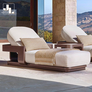 Juego de sofás de <span class=keywords><strong>teca</strong></span> para exteriores de estilo nórdico, muebles de sofá al aire libre de tela impermeable para jardín y Patio de Hotel - Product Image 4