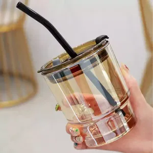 Custom 14 Oz Sublimatie Reausable Glas Koffie Tumbler Met Twee Gebruik Deksel En Stro Bubble Thee Melk Water Mok Drinken bril