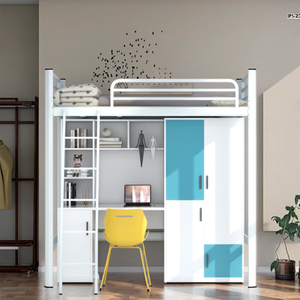 Lit d'art moderne coloré à deux étages en acier-bois-fer Bureau de lit superposé durable pour les employés <span class=keywords><strong>Étudiant</strong></span>s dortoir-appartement - Product Image 5