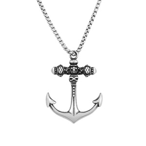 Yunnique – collier avec pendentif ancre en acier inoxydable pour hommes, avec motif de crâne, chaîne de 60cm, bijoux cadeau - Product Image 5